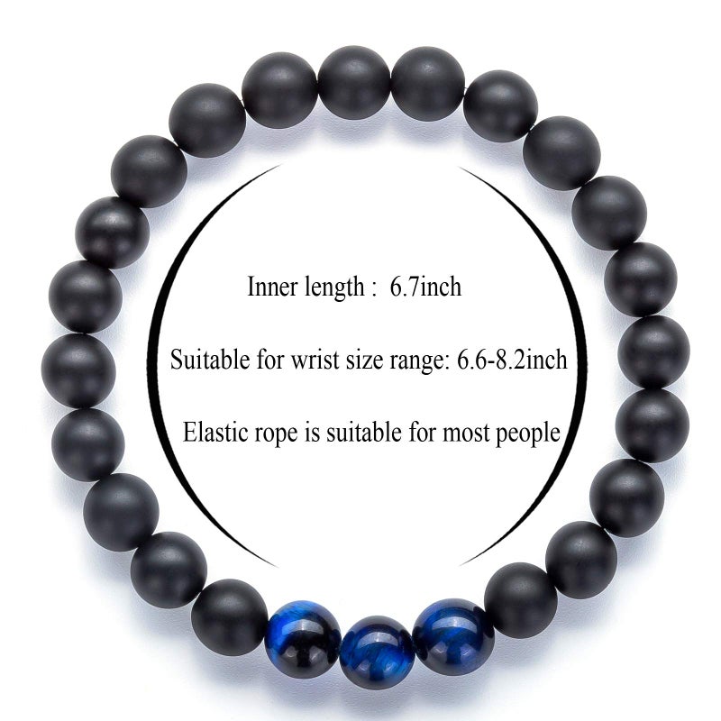 Hamoery Men Women 8mm Volcanic Stone Beads Essential Oil Couple Bracelet Elastic Natural Stone Yoga Bracelet Bangle(Set 3) - Image 4